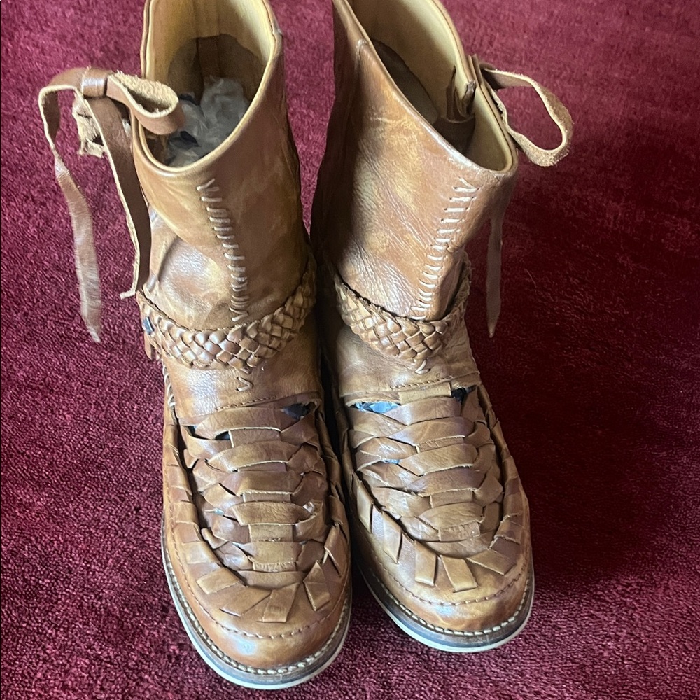 Feud Britannia Woven Leather Lace-Up Ankle Boots - Brown - Picture 6 of 8